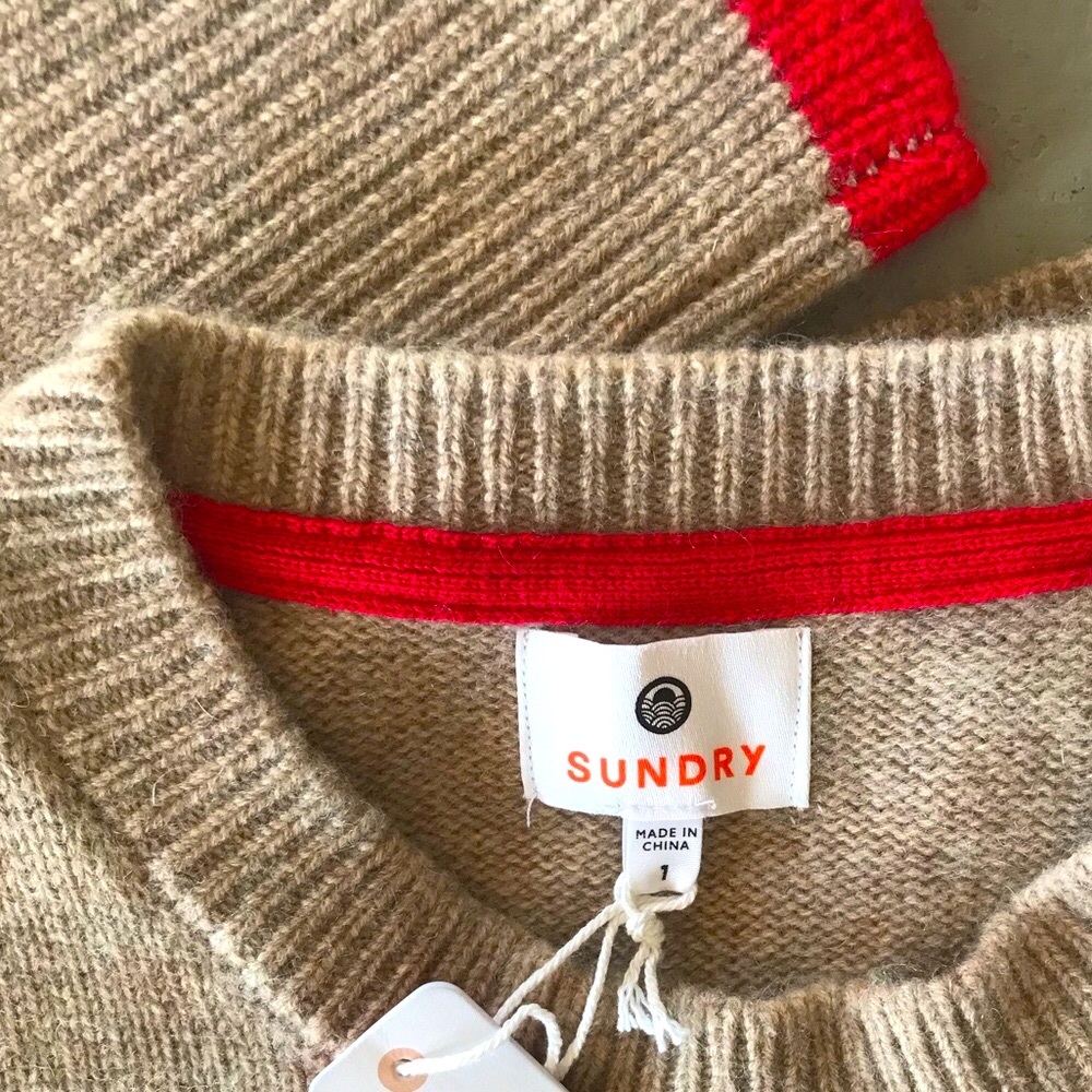 Sundry Oatmeal Rainbow Stripe Oversized Sweater - Picture 2 of 8